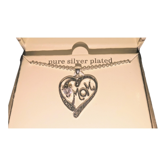 Sparkle Allure Swarovski Marcasite Mom Silver Plated Pendant Necklace - Picture 2 of 4